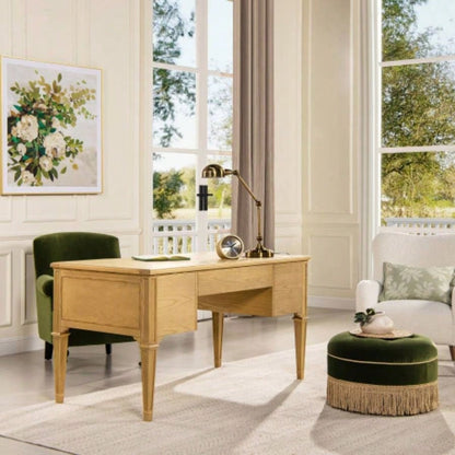 Dauphin Gold Accent 5 - Drawer Wood Executive Desk, Natural Brown Wood