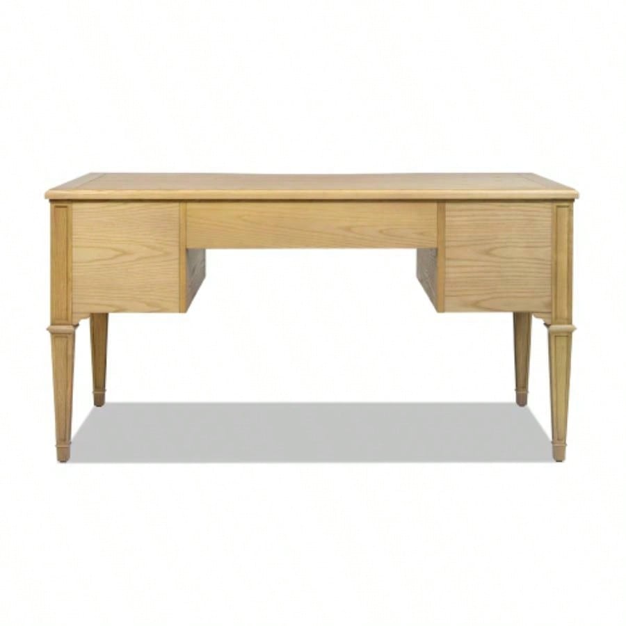 Dauphin Gold Accent 5 - Drawer Wood Executive Desk, Natural Brown Wood