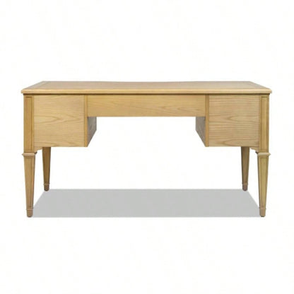 Dauphin Gold Accent 5 - Drawer Wood Executive Desk, Natural Brown Wood