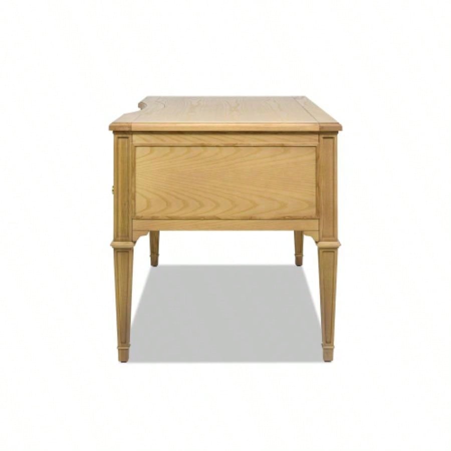 Dauphin Gold Accent 5 - Drawer Wood Executive Desk, Natural Brown Wood