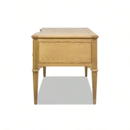 Dauphin Gold Accent 5 - Drawer Wood Executive Desk, Natural Brown Wood