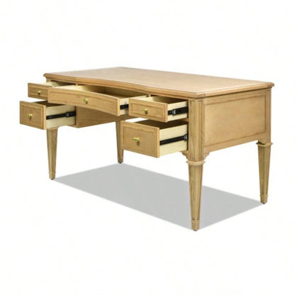 Dauphin Gold Accent 5 - Drawer Wood Executive Desk, Natural Brown Wood