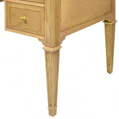 Dauphin Gold Accent 5 - Drawer Wood Executive Desk, Natural Brown Wood