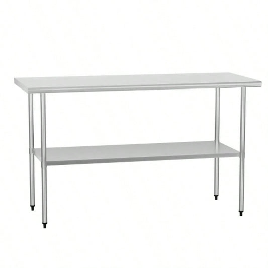 Stainless Steel Table 24x 60 Inches Metal Prep Table with Adjustable Undershelf, Stainless Table Commercial Kitchen, Outdoor, Restaurant, Hotel Garage