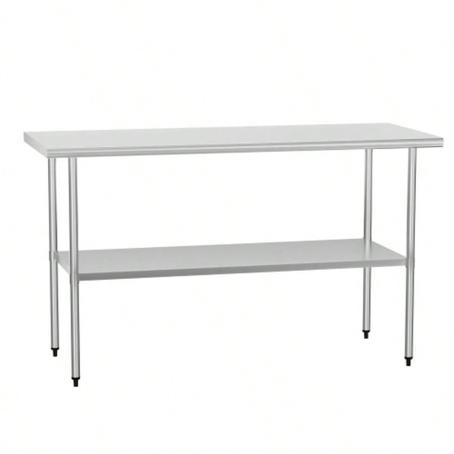 Stainless Steel Table 24x 60 Inches Metal Prep Table with Adjustable Undershelf, Stainless Table Commercial Kitchen, Outdoor, Restaurant, Hotel Garage