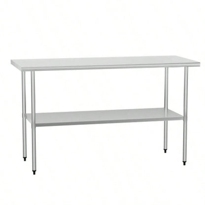 Stainless Steel Table 24x 60 Inches Metal Prep Table with Adjustable Undershelf, Stainless Table Commercial Kitchen, Outdoor, Restaurant, Hotel Garage