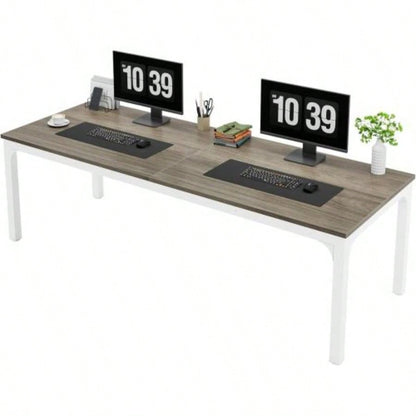 78. Long 2 - Person Computer Desk, Double Workstation Home Office, Modern Collaborative Desk with Heavy - Duty Steel, Oak White