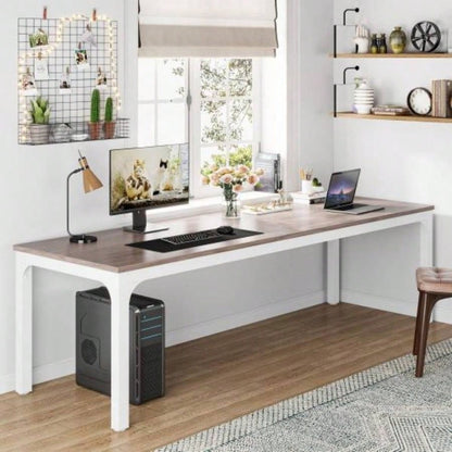 78. Long 2 - Person Computer Desk, Double Workstation Home Office, Modern Collaborative Desk with Heavy - Duty Steel, Oak White