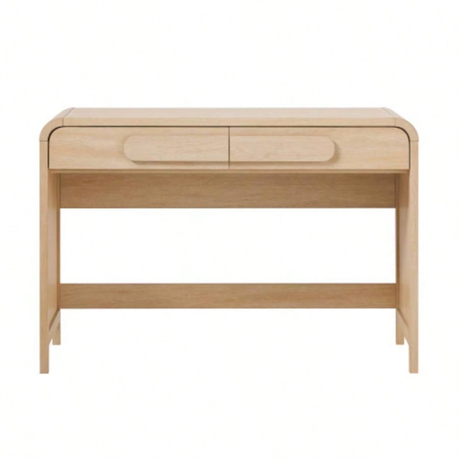Modern Curved Waterfall Desk with Drawers - Oak