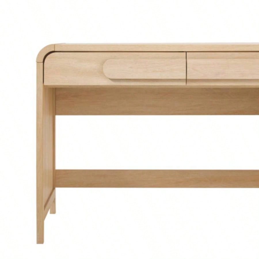Modern Curved Waterfall Desk with Drawers - Oak