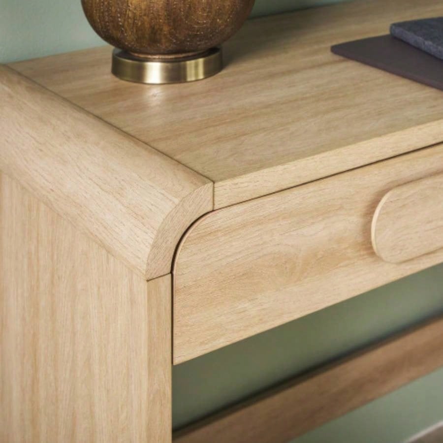Modern Curved Waterfall Desk with Drawers - Oak