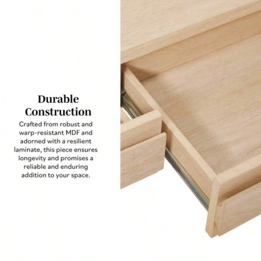 Modern Curved Waterfall Desk with Drawers - Oak
