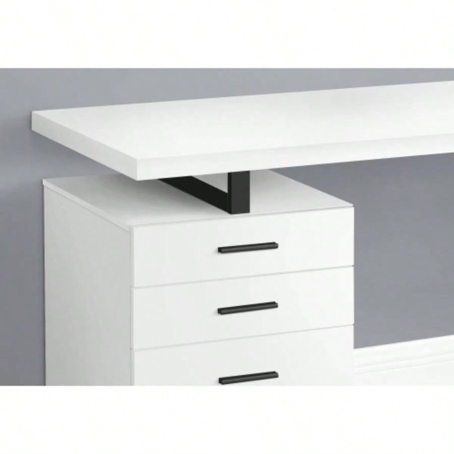 Computer Desk, Home Office, Laptop, Left, Right Set - up, Storage Drawers, 48l, Work, White Laminate, Black Metal, Contemporary, Modern
