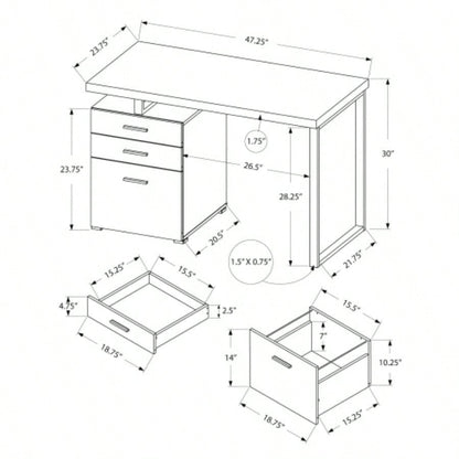 Computer Desk, Home Office, Laptop, Left, Right Set - up, Storage Drawers, 48l, Work, White Laminate, Black Metal, Contemporary, Modern