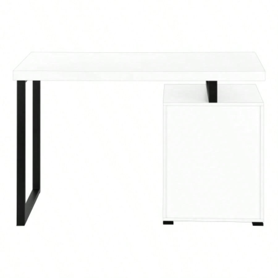 Computer Desk, Home Office, Laptop, Left, Right Set - up, Storage Drawers, 48l, Work, White Laminate, Black Metal, Contemporary, Modern