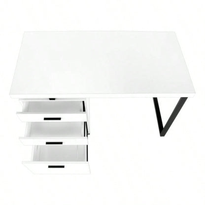 Computer Desk, Home Office, Laptop, Left, Right Set - up, Storage Drawers, 48l, Work, White Laminate, Black Metal, Contemporary, Modern