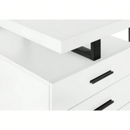 Computer Desk, Home Office, Laptop, Left, Right Set - up, Storage Drawers, 48l, Work, White Laminate, Black Metal, Contemporary, Modern