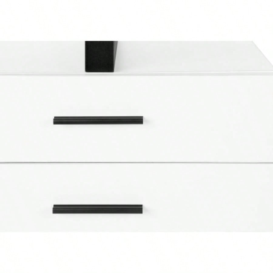 Computer Desk, Home Office, Laptop, Left, Right Set - up, Storage Drawers, 48l, Work, White Laminate, Black Metal, Contemporary, Modern