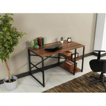Furnish Home Store Sage Black Metal Frame 47 Wooden Top 2 Shelves Writing and Computer Desk Home Office, Walnut
