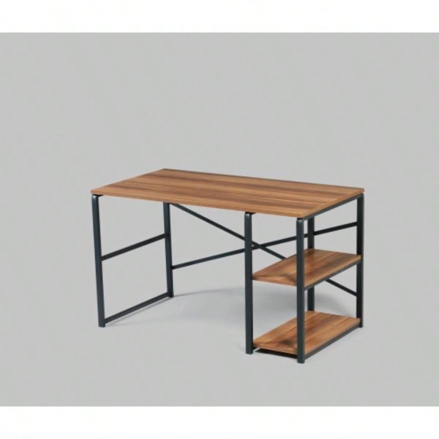 Furnish Home Store Sage Black Metal Frame 47 Wooden Top 2 Shelves Writing and Computer Desk Home Office, Walnut