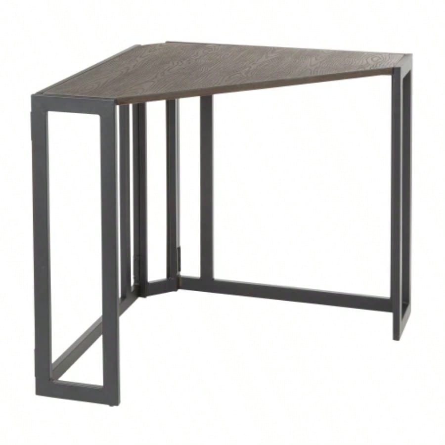 Roman Industrial Corner Desk in Black Metal and Espresso by LumiSource
