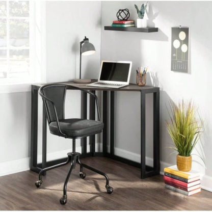 Roman Industrial Corner Desk in Black Metal and Espresso by LumiSource