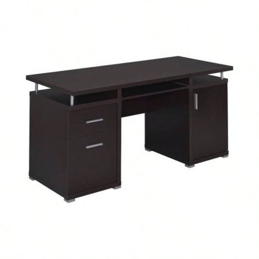 Computer Desk with 2 Drawers and Cabinet in Cappuccino