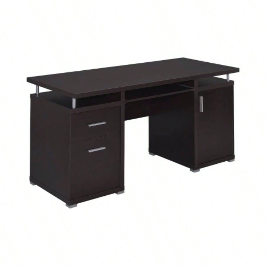 Computer Desk with 2 Drawers and Cabinet in Cappuccino