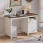 47 Farmhouse Wood Writing Desk With Drawers, Home Office Desk with Charging Station, 2 Storage Drawers and Open Shelf, Vanity Desk Writing Table Study and Bedroom
