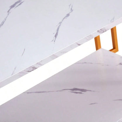 DN Coffee Table, 2 Layers 1.5cm Thick Marble MDF Rectangle 39.37 L Tabletop Iron Coffee Table, Dining Room, Coffee Shop, Resterant, White Top, Gold Leg