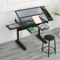 hand crank adjustable drafting table drawing desk with 2 metal drawers BLACKWITH STOOL