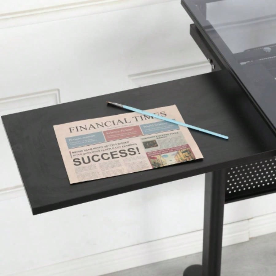 hand crank adjustable drafting table drawing desk with 2 metal drawers BLACKWITH STOOL