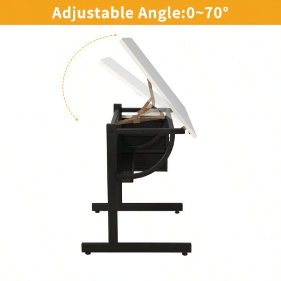 White adjustable drafting drawing table with stool and 3 drawers