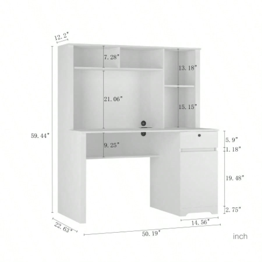 Computer Desk with Hutch Bookshelf, Wood Executive Desk Teens Student Desk Writing Laptop Home Office Desk with Drawers, 3 AC Outlets and 2 USB Charging Ports, Study Laptop Table Home