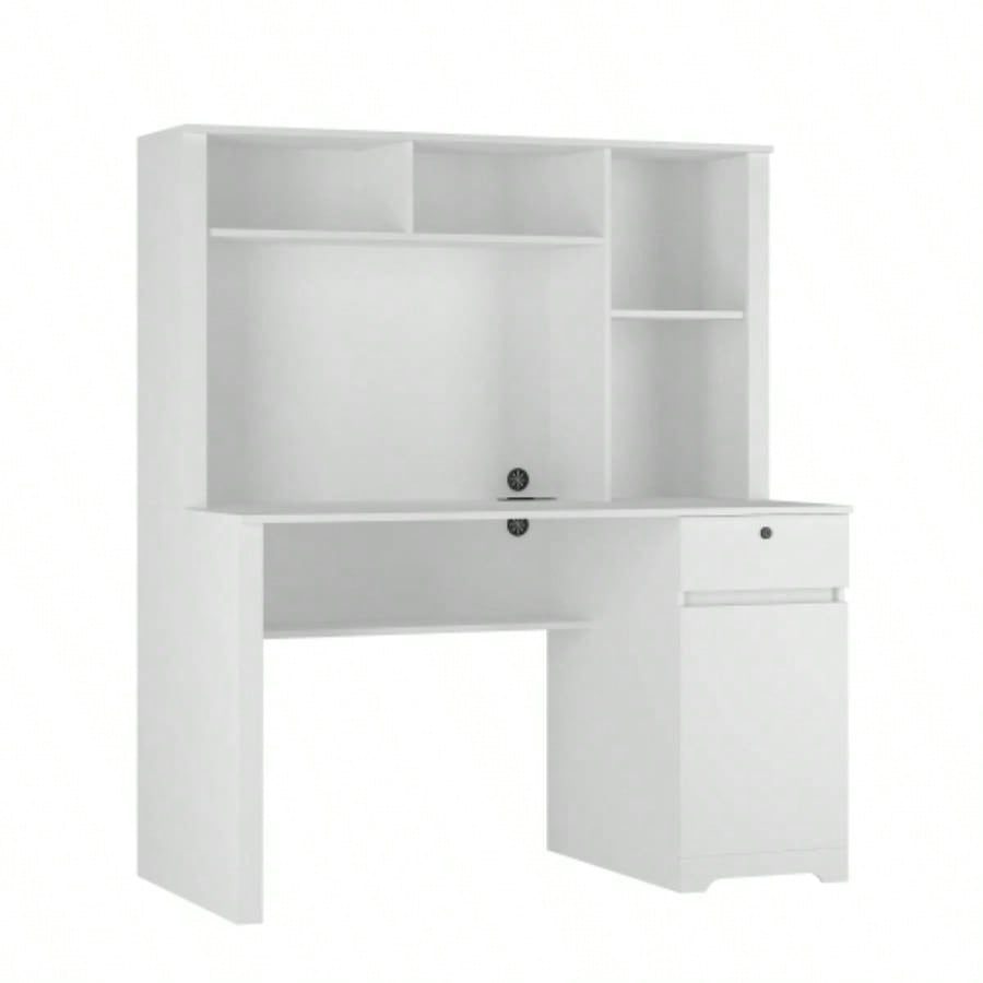 Computer Desk with Hutch Bookshelf, Wood Executive Desk Teens Student Desk Writing Laptop Home Office Desk with Drawers, 3 AC Outlets and 2 USB Charging Ports, Study Laptop Table Home