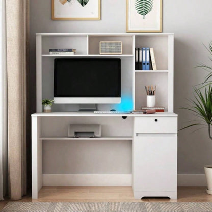 Computer Desk with Hutch Bookshelf, Wood Executive Desk Teens Student Desk Writing Laptop Home Office Desk with Drawers, 3 AC Outlets and 2 USB Charging Ports, Study Laptop Table Home