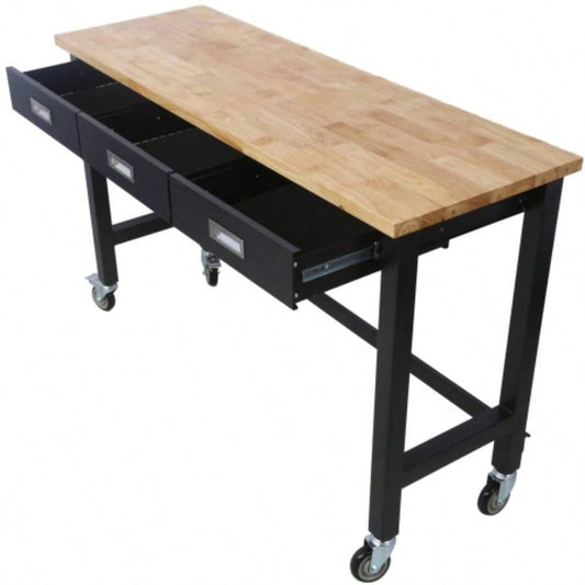 60in Work, Workbench with Drawer Storage, Heavy Duty Wood Work Table with Wheels Garage Home Office