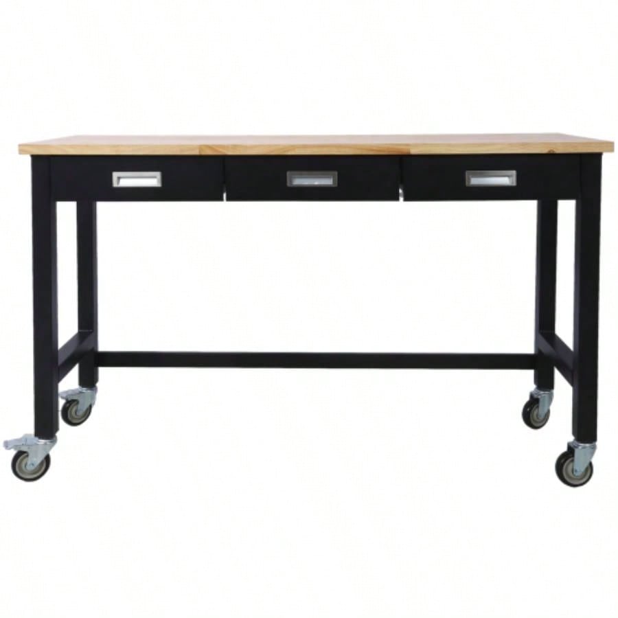 60in Work, Workbench with Drawer Storage, Heavy Duty Wood Work Table with Wheels Garage Home Office