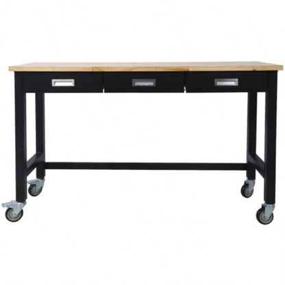 60in Work, Workbench with Drawer Storage, Heavy Duty Wood Work Table with Wheels Garage Home Office