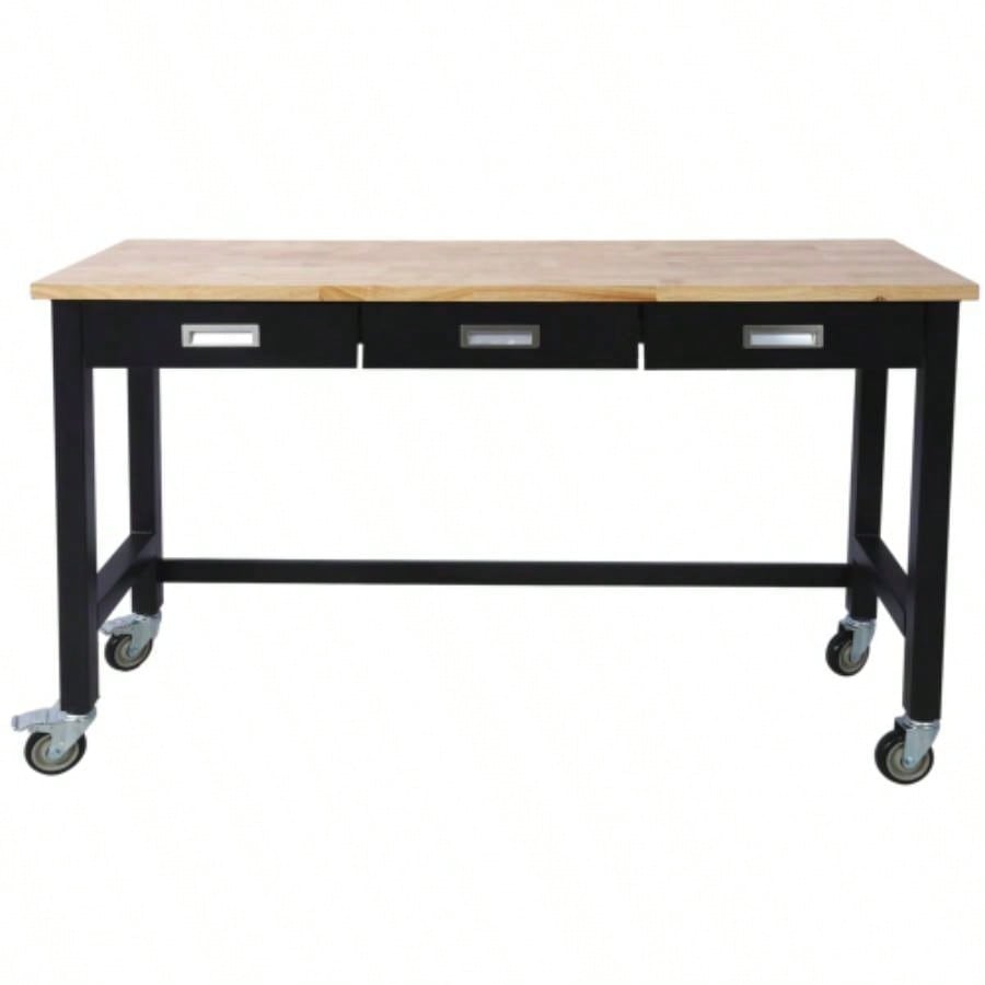60in Work, Workbench with Drawer Storage, Heavy Duty Wood Work Table with Wheels Garage Home Office