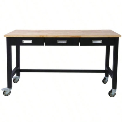 60in Work, Workbench with Drawer Storage, Heavy Duty Wood Work Table with Wheels Garage Home Office