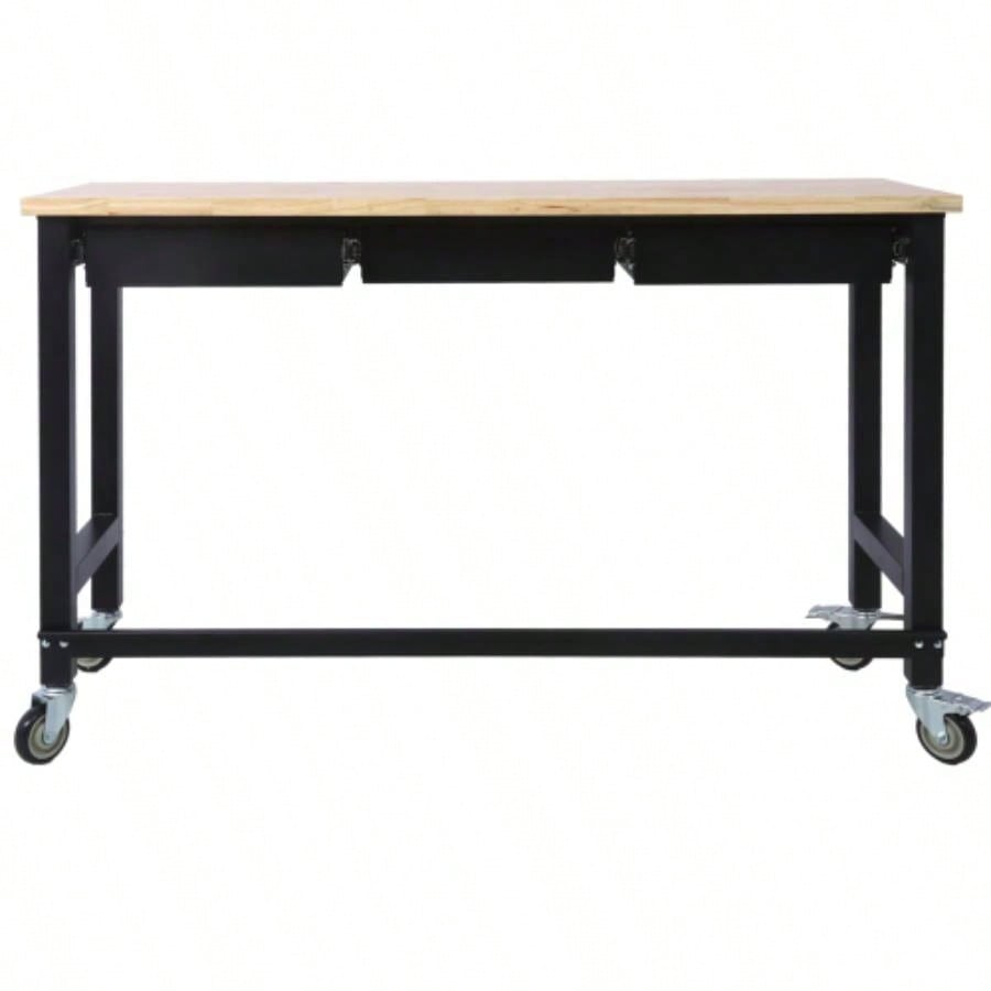 60in Work, Workbench with Drawer Storage, Heavy Duty Wood Work Table with Wheels Garage Home Office