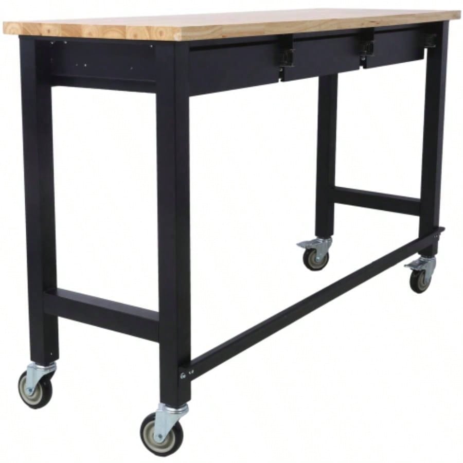 60in Work, Workbench with Drawer Storage, Heavy Duty Wood Work Table with Wheels Garage Home Office