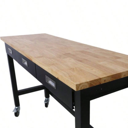 60in Work, Workbench with Drawer Storage, Heavy Duty Wood Work Table with Wheels Garage Home Office