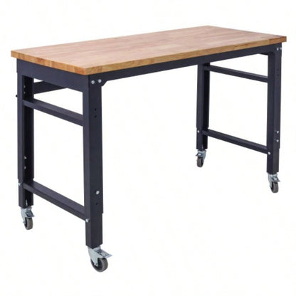 60in Work, Workbench with Drawer Storage, Heavy Duty Wood Work Table with Wheels Garage Home Office