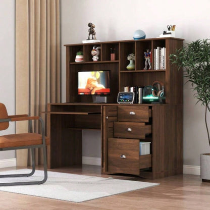 Home Office Computer Desk with Hutch, Antiqued White