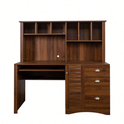 Home Office Computer Desk with Hutch, Antiqued White