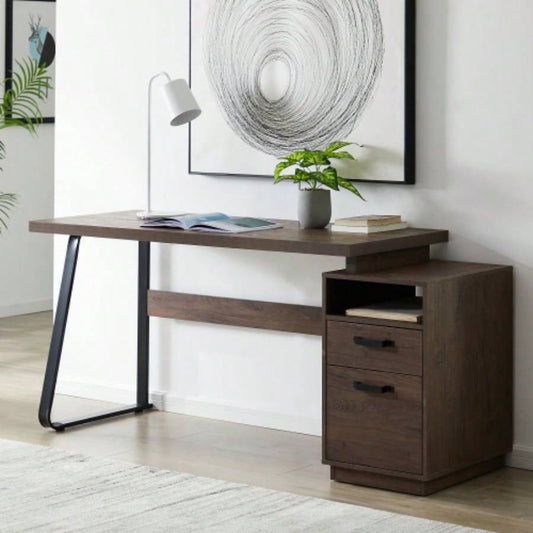 Home Office Computer Desk with Drawers/Hanging Letter - size Files, 65 inch Writing Study Table with Drawers