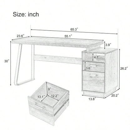 Home Office Computer Desk with Drawers/Hanging Letter - size Files, 65 inch Writing Study Table with Drawers