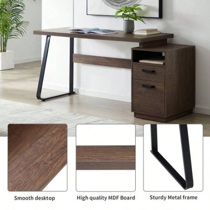 Home Office Computer Desk with Drawers/Hanging Letter - size Files, 65 inch Writing Study Table with Drawers